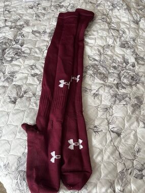 Under Armour Burgundy Crew Socks with White Logos